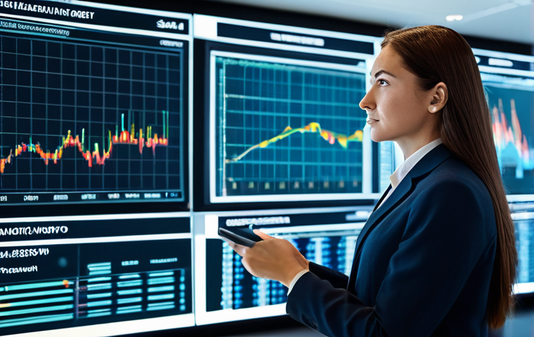 A professional financial analyst, fully clothed in a modest business suit, stands in a sleek, futuristic financial control room. They are interacting with large, transparent holographic screens that display intricate, real-time market data, AI-generated predictions, and complex data visualizations. Luminous lines and interconnected data points represent vast big data analysis, creating an atmosphere of advanced strategic decision-making and foresight. The analyst maintains a focused and confident natural pose. This is a high-quality professional photography shot, safe for work, appropriate content, fully clothed, professional dress, perfect anatomy, correct proportions, natural body proportions, well-formed hands, proper finger count.