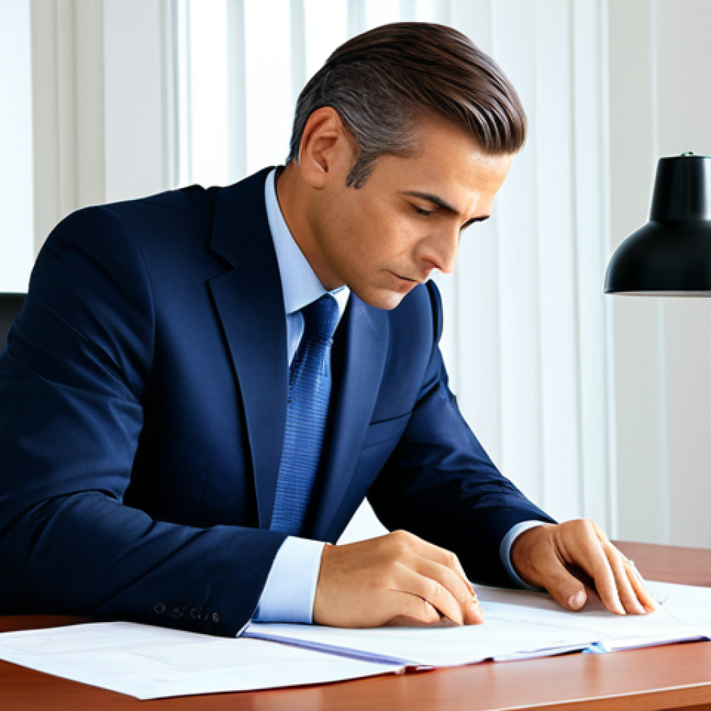 Business Professional**

"A professional business executive in a modest, dark blue business suit, seated at a clean desk in a modern, well-lit office. They are reviewing documents. Fully clothed, appropriate attire, safe for work, perfect anatomy, natural proportions, professional photography, high quality, family-friendly, serious expression, well-formed hands, proper finger count."

**