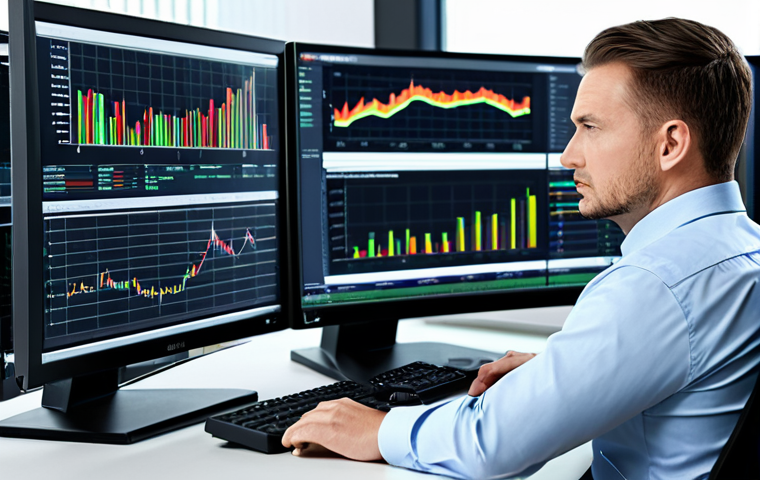 외환관리사와 외환 관리 혁신 사례 - **Prompt:** Professional risk manager in a modern office setting, analyzing currency charts on multi...