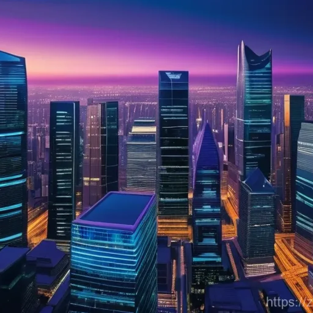 외환관리사와 국제 금융 트렌드 - **Global Financial Influence**: An intricate, dynamic cityscape viewed at twilight, with tall, sleek...