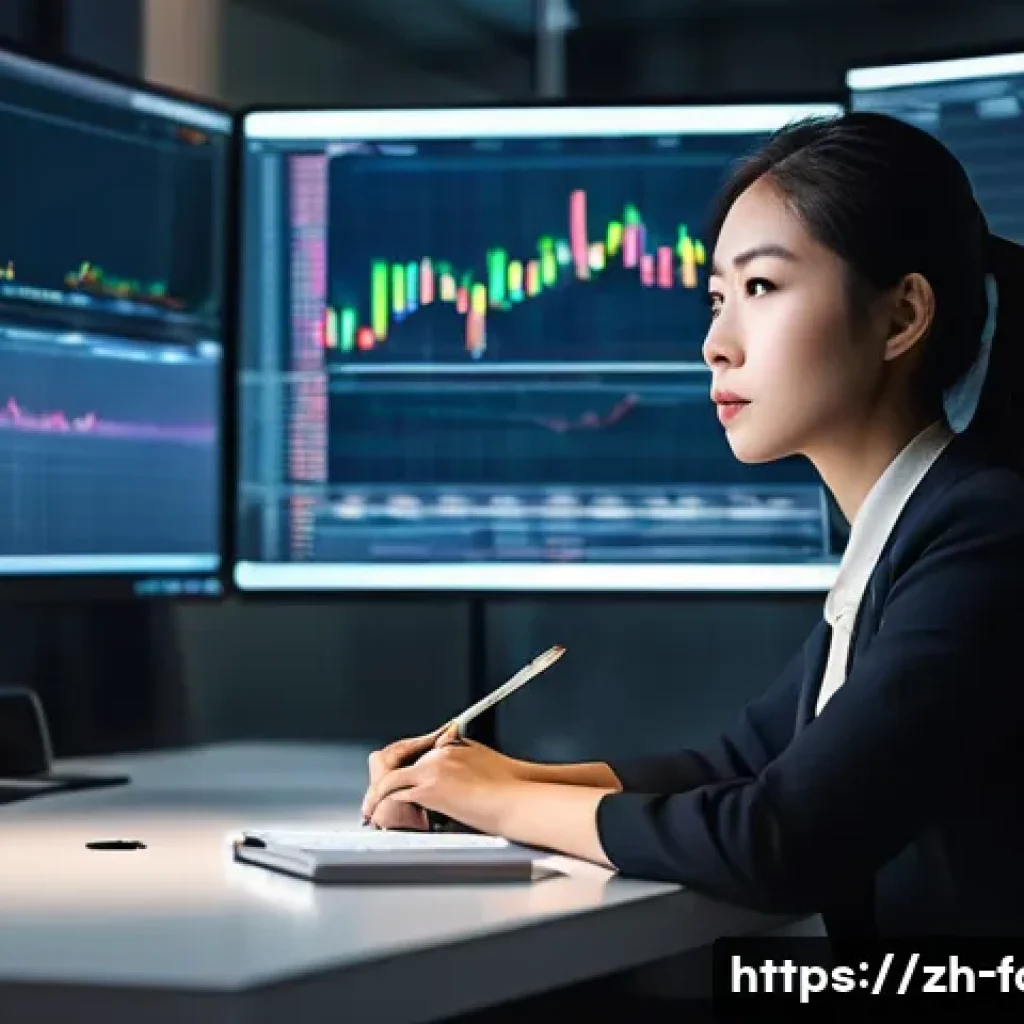 외환관리사 경력자의 조언 - **Prompt:** A focused East Asian female in her late 20s, dressed in smart business casual attire, si...