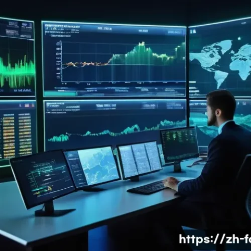 외환관리사와 글로벌 금융 트렌드 분석 - A futuristic corporate office environment showcasing a diverse team of professionals analyzing globa...