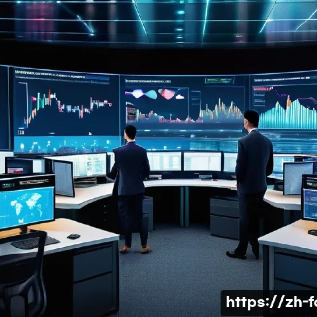 외환관리사와 외환 시장 변화 사례 - A sophisticated trading office scene featuring a professional forex risk manager analyzing multiple ...