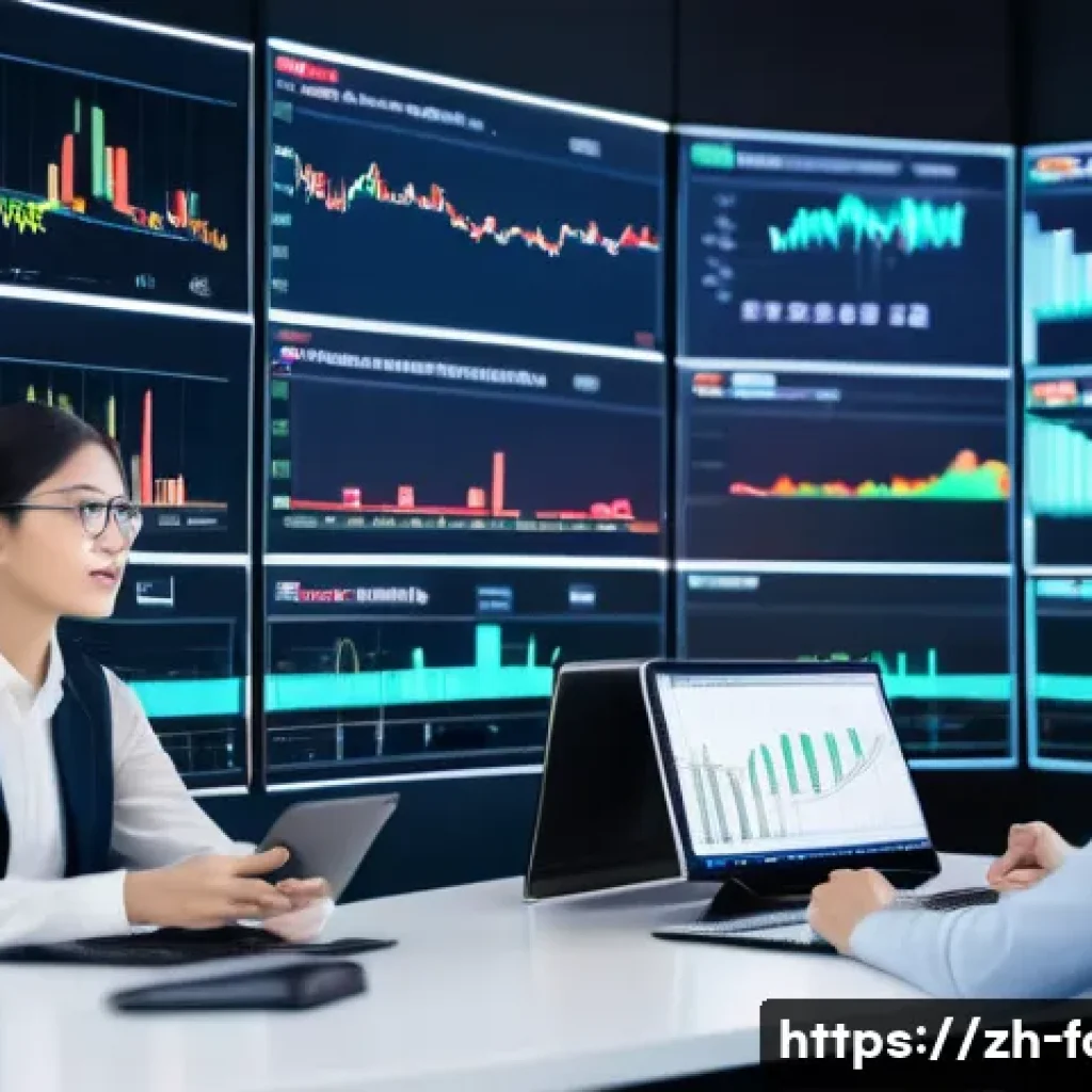 외환관리사와 글로벌 금융 사례 - A modern corporate office setting with a diverse team of professionals analyzing dynamic forex marke...