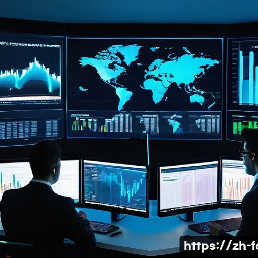 외환관리사와 외환 트레이닝 과정 - A modern forex trading office scene featuring diverse professional traders and analysts working coll...