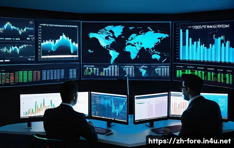 외환관리사와 외환 트레이닝 과정 - A modern forex trading office scene featuring diverse professional traders and analysts working coll...