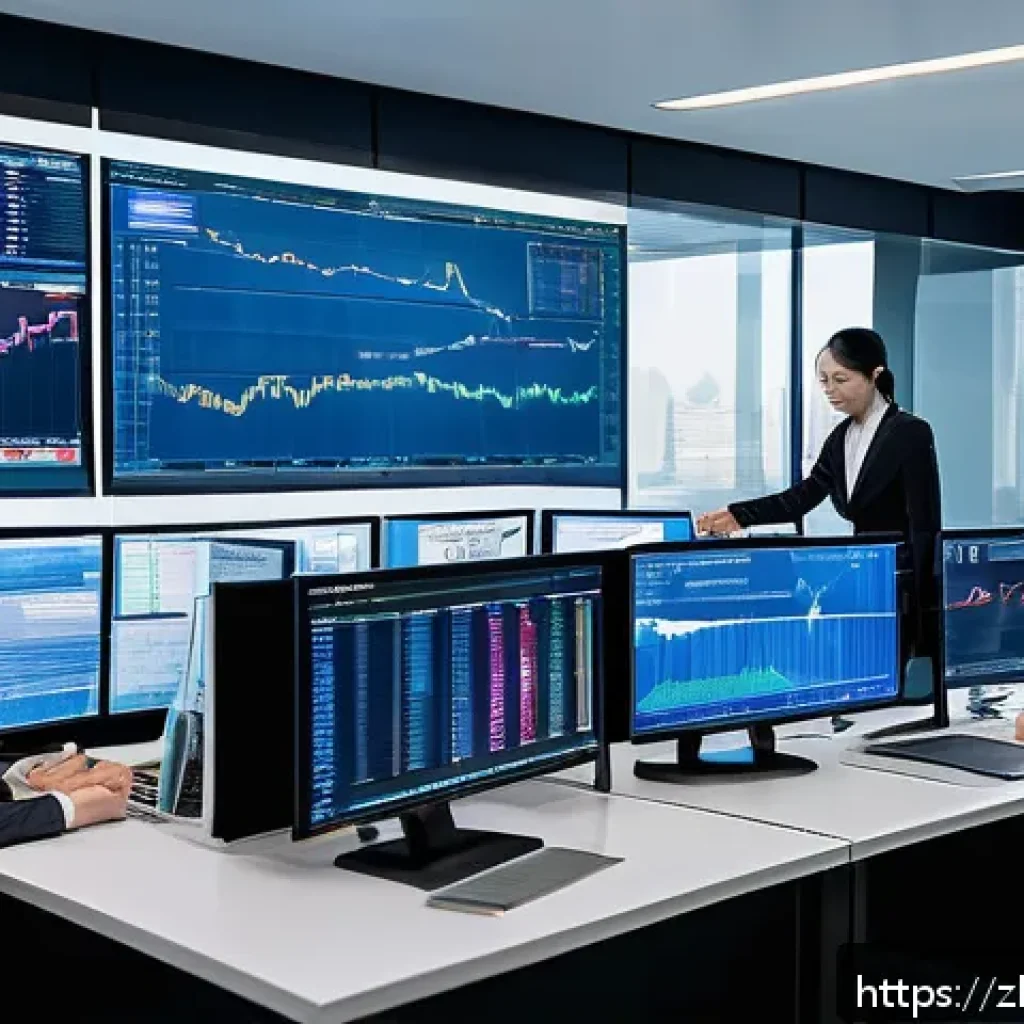 외환관리사와 외환 정책 변화 - A modern financial office scene showing a diverse team of professional forex compliance officers col...