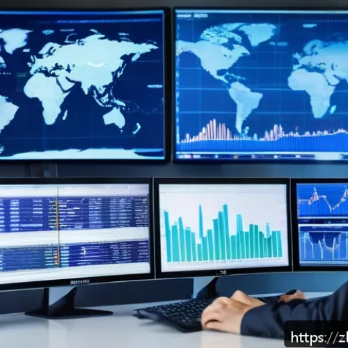 외환관리사와 외환 시장 변화 연구 - A sophisticated trading desk scene showing a professional forex trader analyzing multiple large moni...