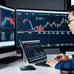 외환관리사와 외환 위험 평가 방법 - A modern financial analyst workspace with multiple large monitors displaying complex forex market ch...