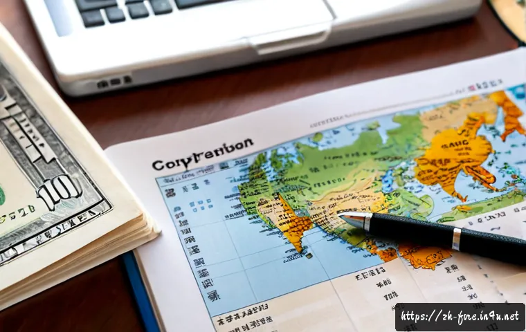 외환관리사 중점 과목 완벽 정리 - Photorealistic professional study desk for foreign exchange management certification preparation, op...